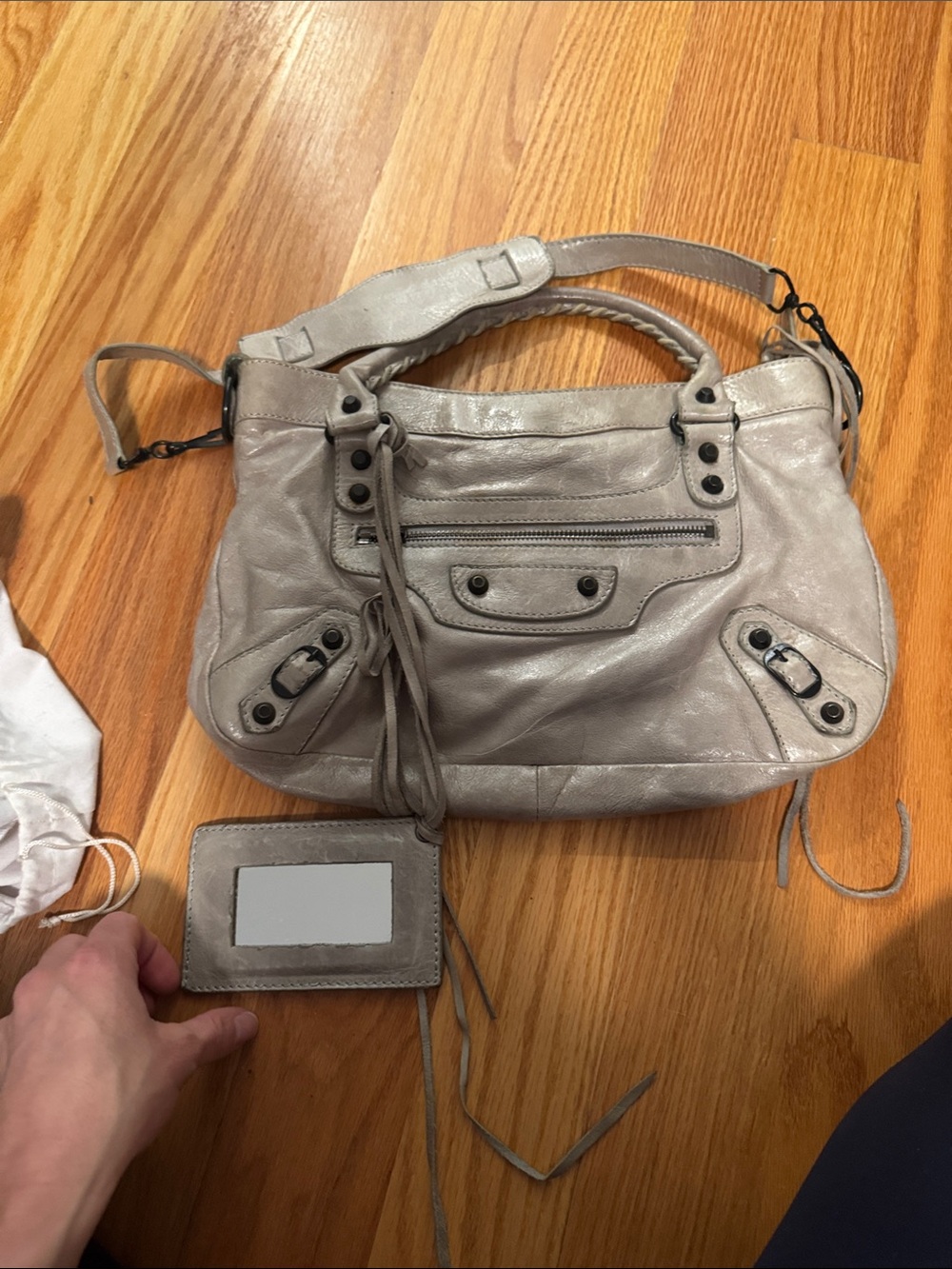 Balenciaga Leather Shoulder Bag in Light Gray